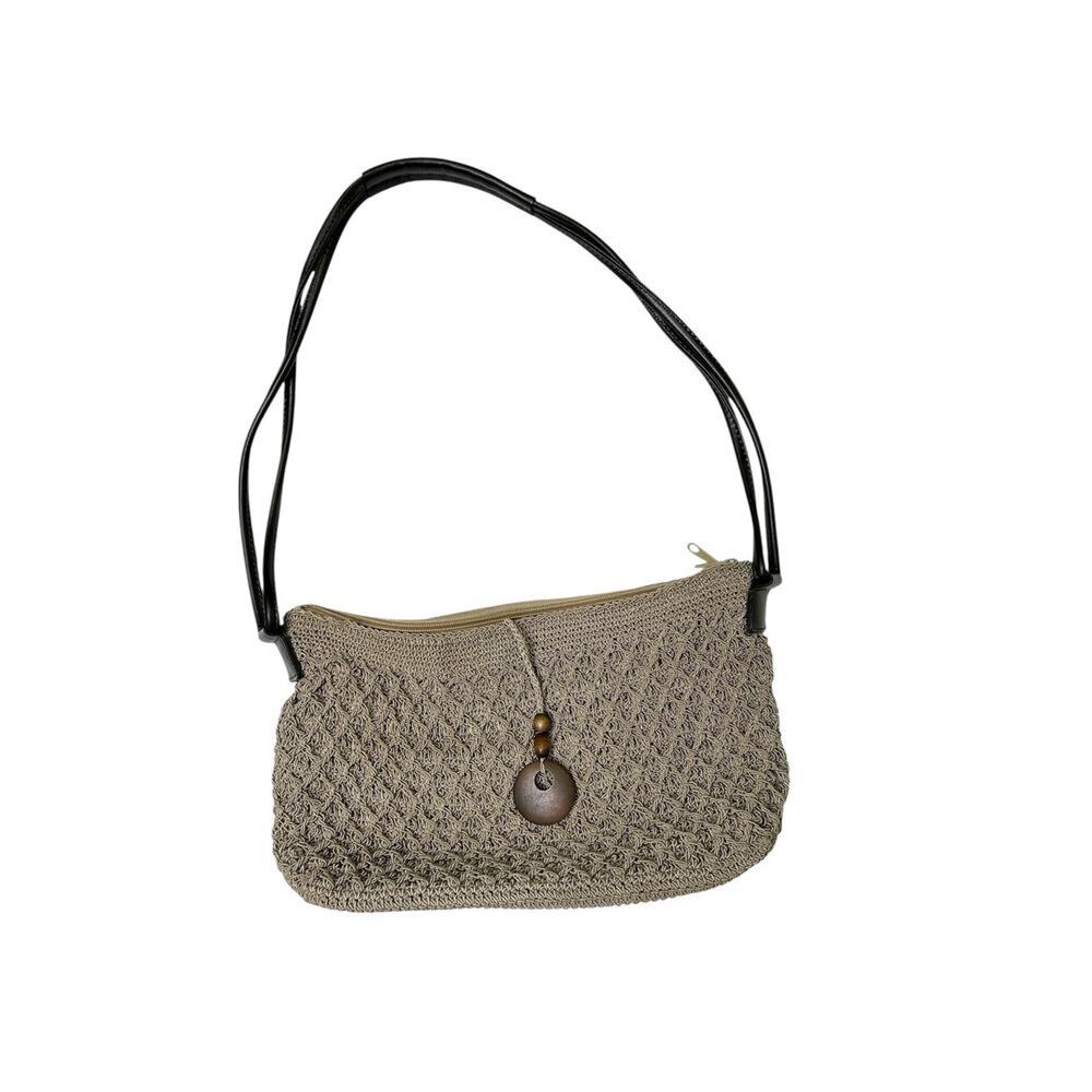 Crochet Tan Brown Knit Woven Shoulder Handbag Tan Brown Cottagecore 13 x 8 x 4